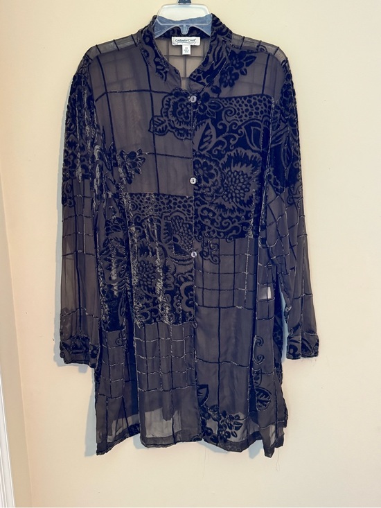 Coldwater Creek Tops - Coldwater Creek Deep Olive Sheer Boho Button-Up Tunic